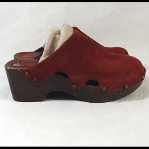 Michael Kors Suede Rust Wooden Clogs Sz 9